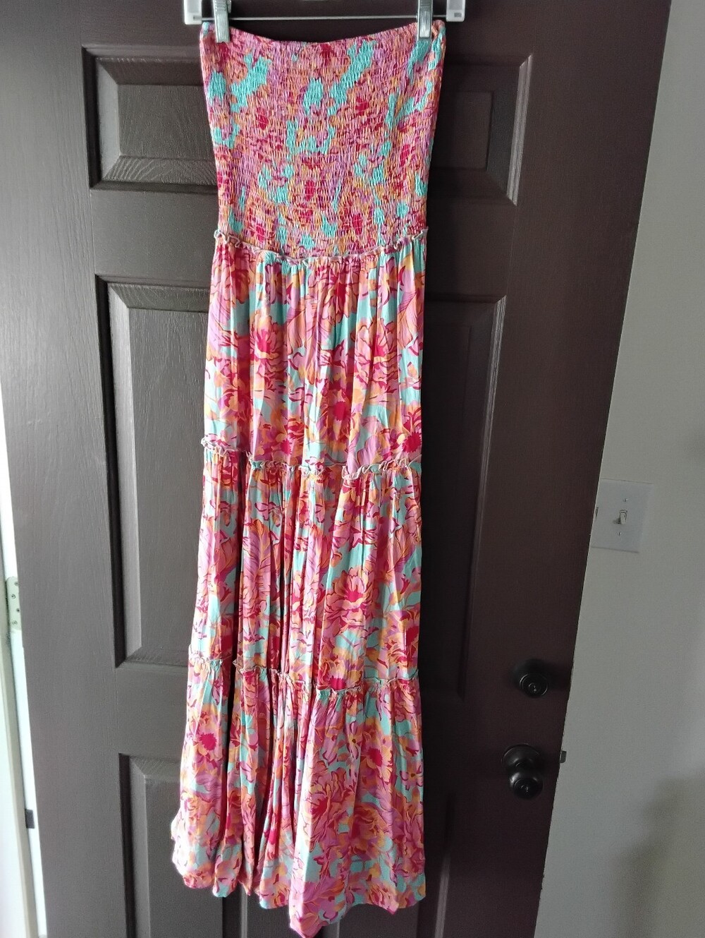 ABEL THE LABEL Strapless Floral Maxi Dress in Pink & Aqua